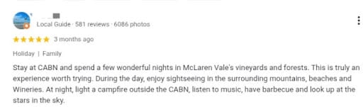 Review of a romantic CABN getaway in McLaren Vale
