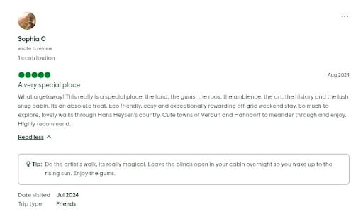 guest review praising cabn hahndorf